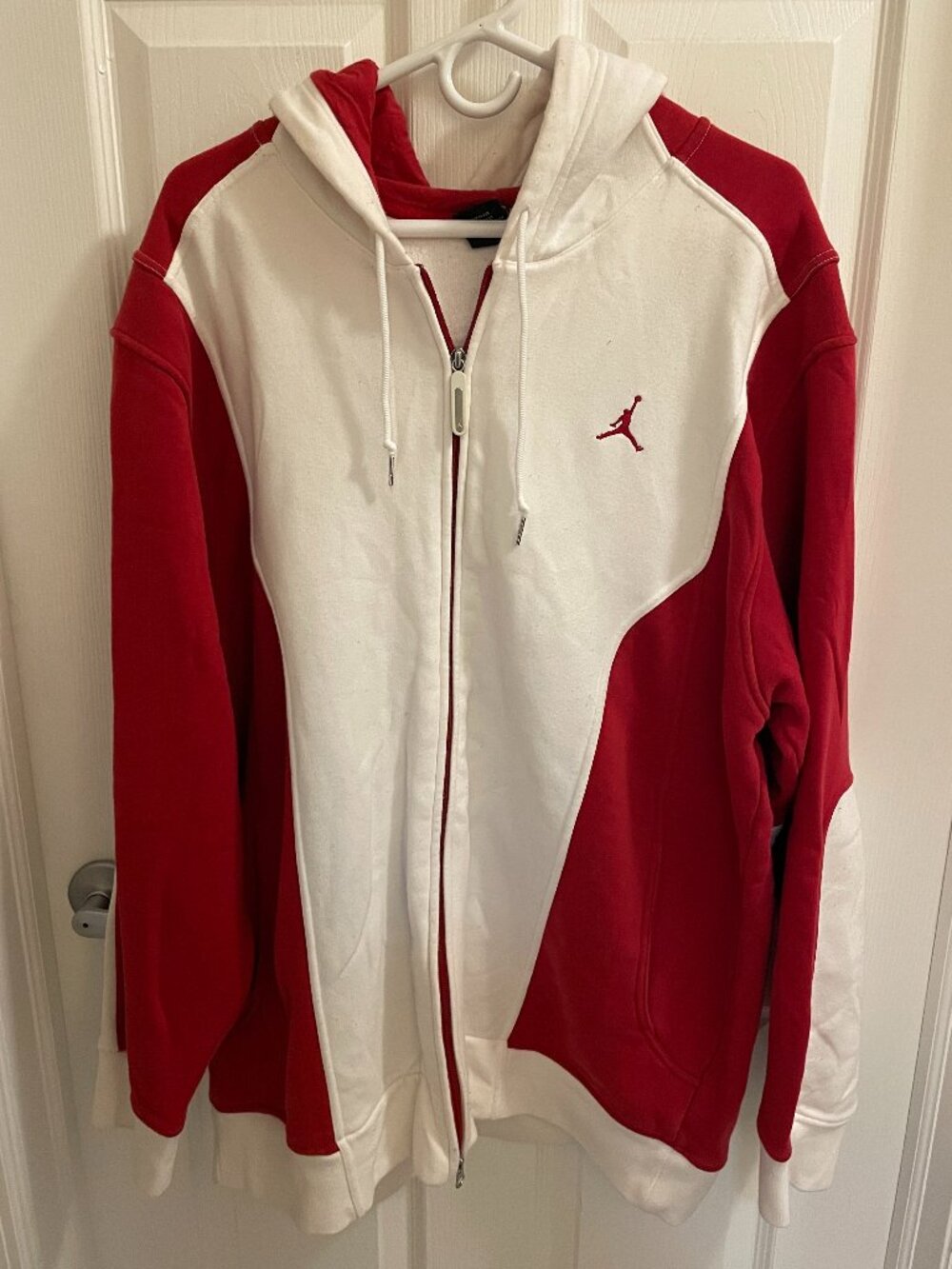 Jordan Full Zip Hoodie Mens XL White Red 374500-100 Preowned